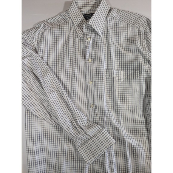Canali Mens Blue Check Spread Collar Dress Shirt 16 / 41cm Flaw - Picture 2 of 10